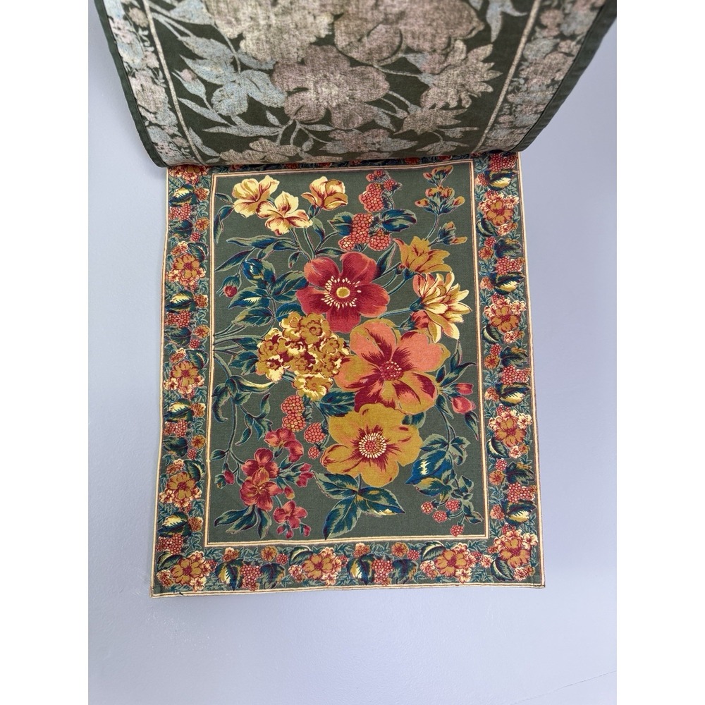 Vintage April Cornell For Danica Green Floral Print Placemats Pack Set Lot of 2